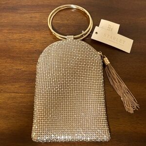 Starlet Gold Crystal Mesh Wristlet Clutch Bracelet Handle Tassel Evening Bag NWT